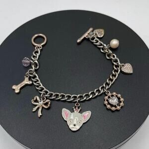 Betsey Johnson Love Me Chihuahua Dog Bone Heart Charm
Bracelet Rare Rose Gold‎